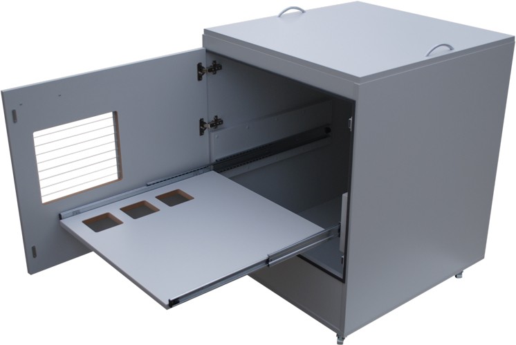 Beheizbarer Druckerschrank ETITHERM für Etikettendrucker inkl. Staubschutz